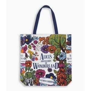 Alice in Wonderland Floral Design Double Sided Large Canvas Bookish Tote Bag